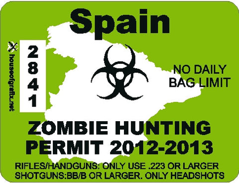 Spain Zombie Hunting Permit Decal