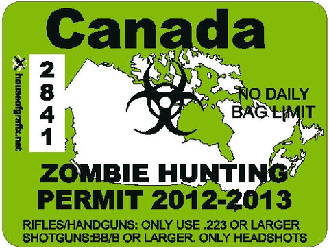 Canada Zombie Hunting Permit Decal