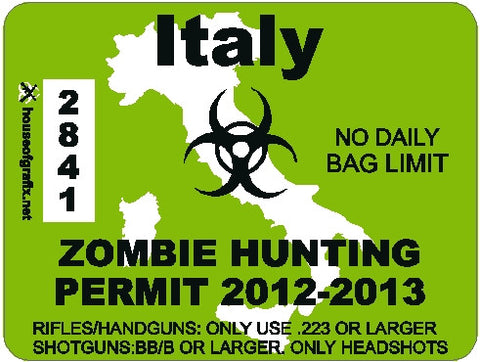 Italy Zombie Hunting Permit Decal