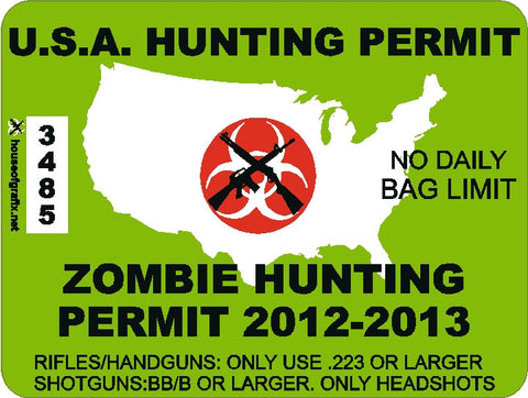 USA Zombie Hunting Permit Decal with Red