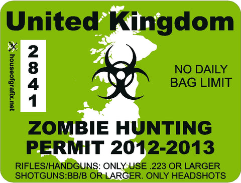 United Kingdom Zombie Hunting Permit Decal